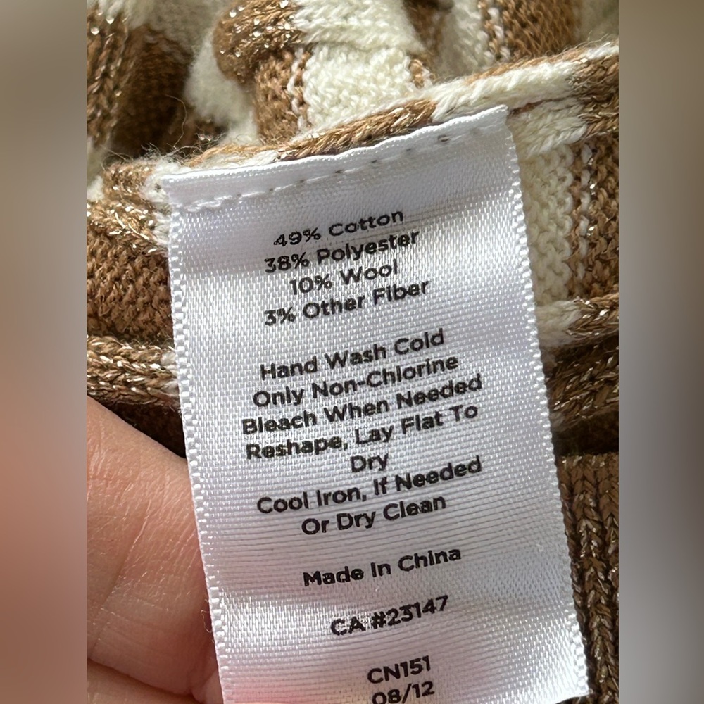 NWT Talbots Gold Metallic Cream Striped Ribbed Crewneck Sweater Holiday Size XL - Picture 13 of 15